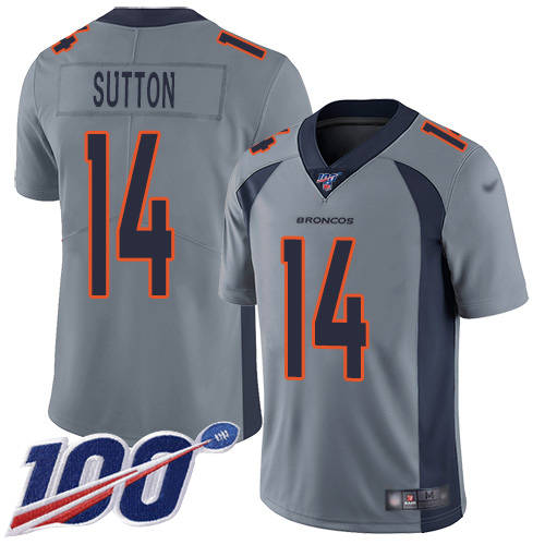 Men Denver Broncos 14 Courtland Sutton Limited Silver Inverted Legend 100th Season Football NFL Jersey